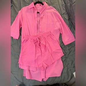 Pink shirt and short set. Worn once, shorts high waist, size small.